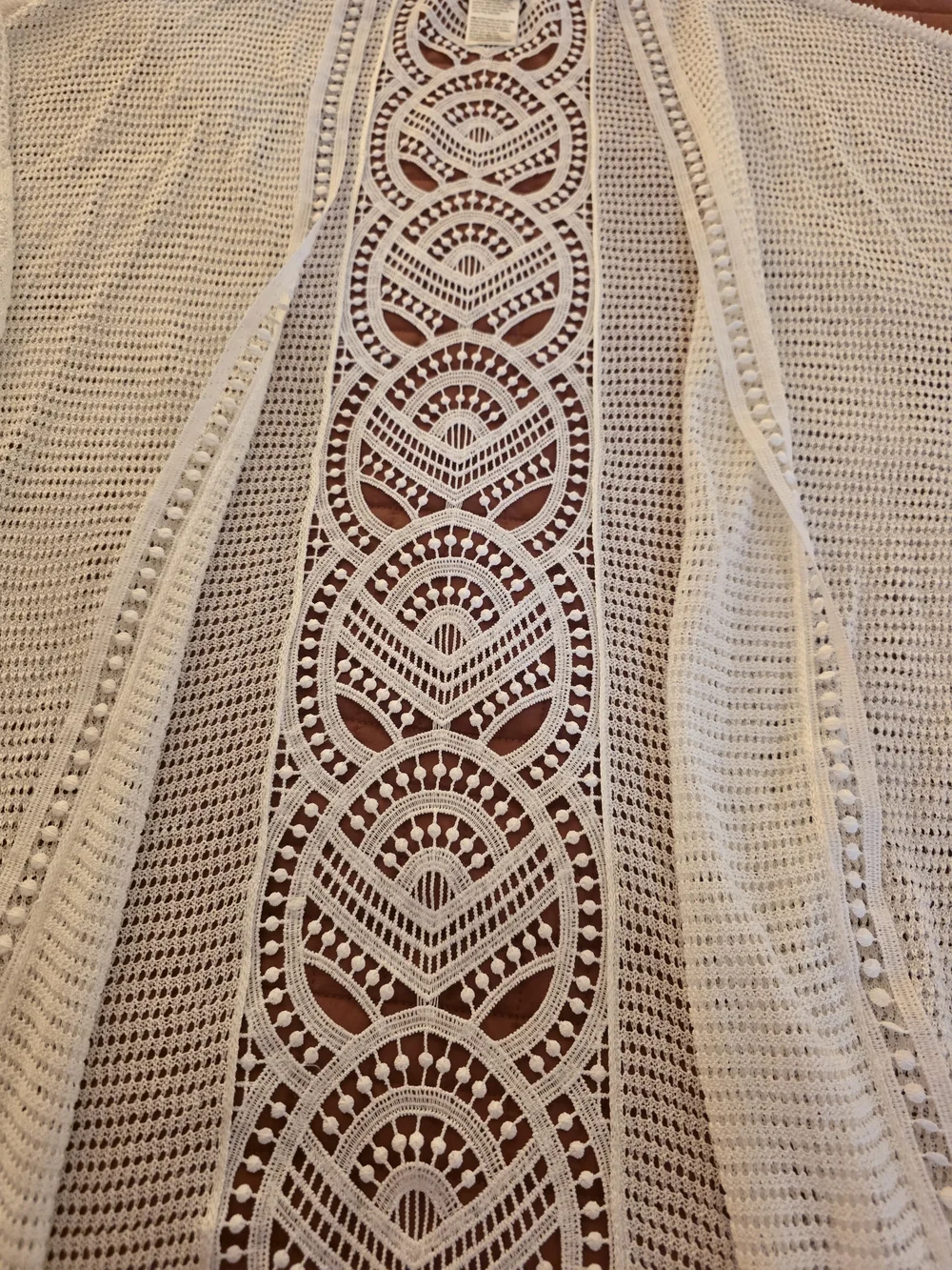Chico's White Crochet-Front Open Weave Kimono Cardigan